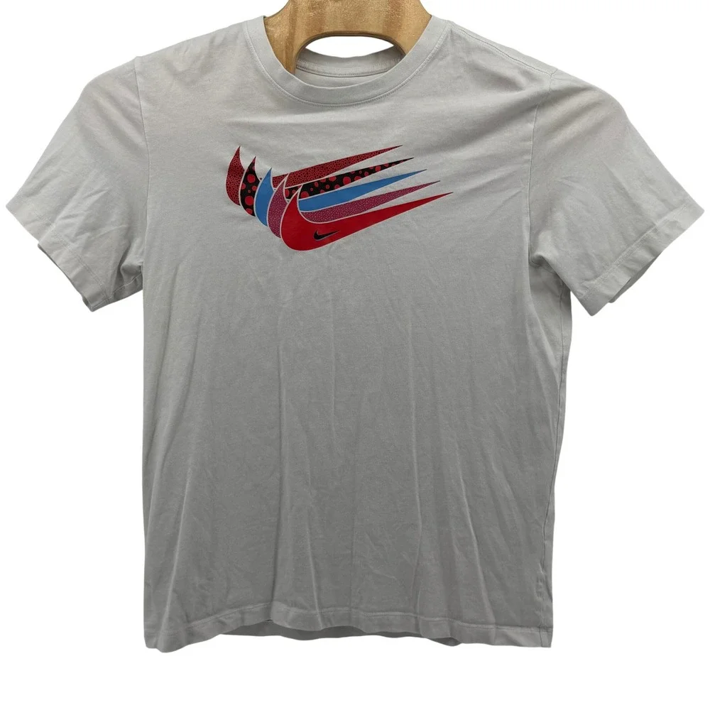 Nike T-Shirt Mens Large Gray Multi Swoosh Graphic Short Sleeve Cotton Tee